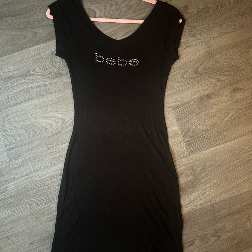Bebe Black Mini Dress with Rhinestone Logo